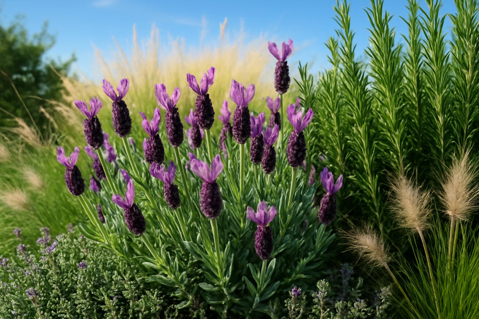 Lavanda stoechas in giardino: come usare le spighe a farfalla in bordure mediterranee estive