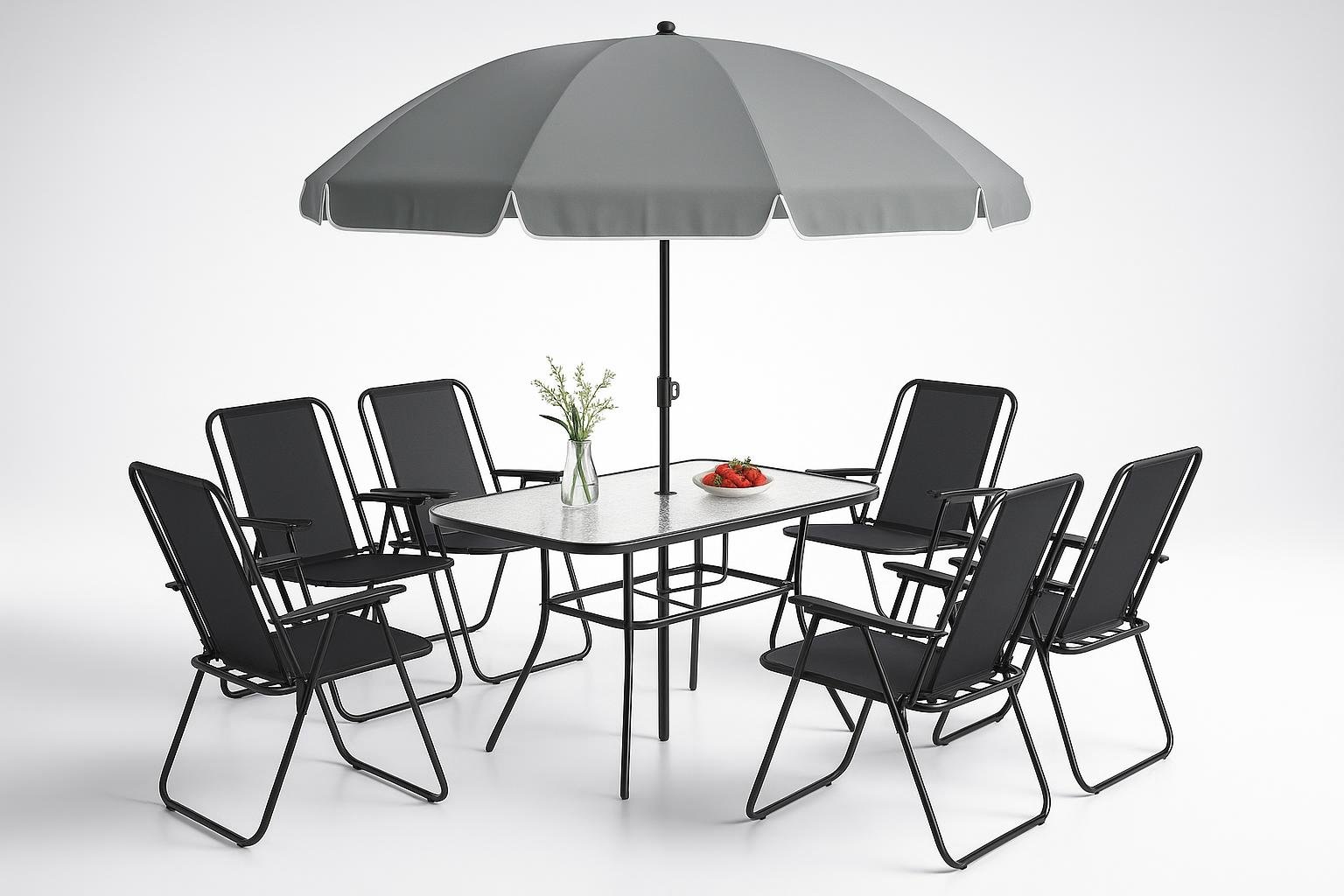Outsunny set tavolo e sedie da giardino 8 pezzi con ombrellone, il kit completo per pranzare all’aperto