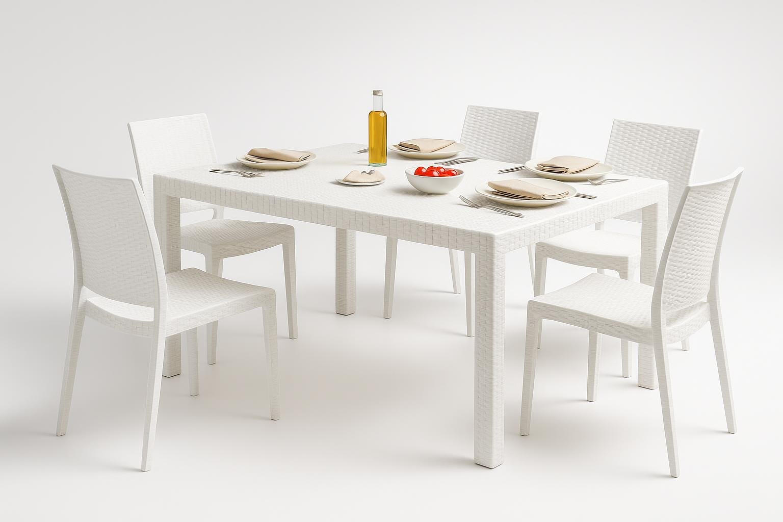 Dmora tavolo da esterno Portici 150x90 cm, il ripiano effetto rattan per pranzi in giardino
