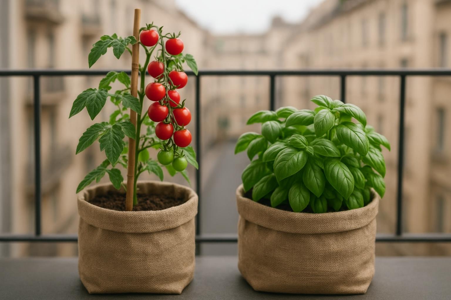 Orto in sacchi di coltivazione: coltivare pomodorini e basilico sul balcone a giugno