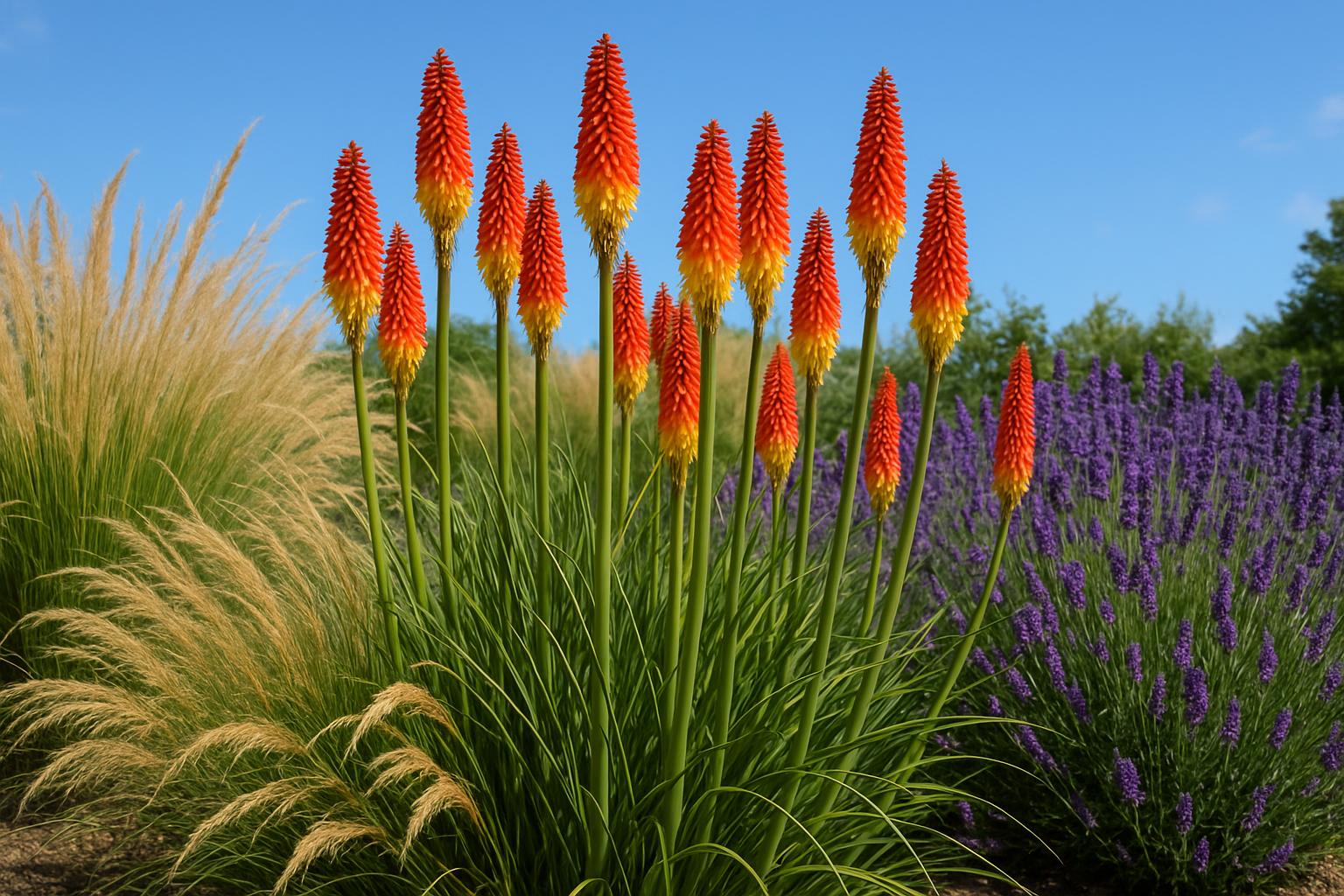 Kniphofia (torcia rossa) in giardino: come usarla per bordure estive resistenti al caldo