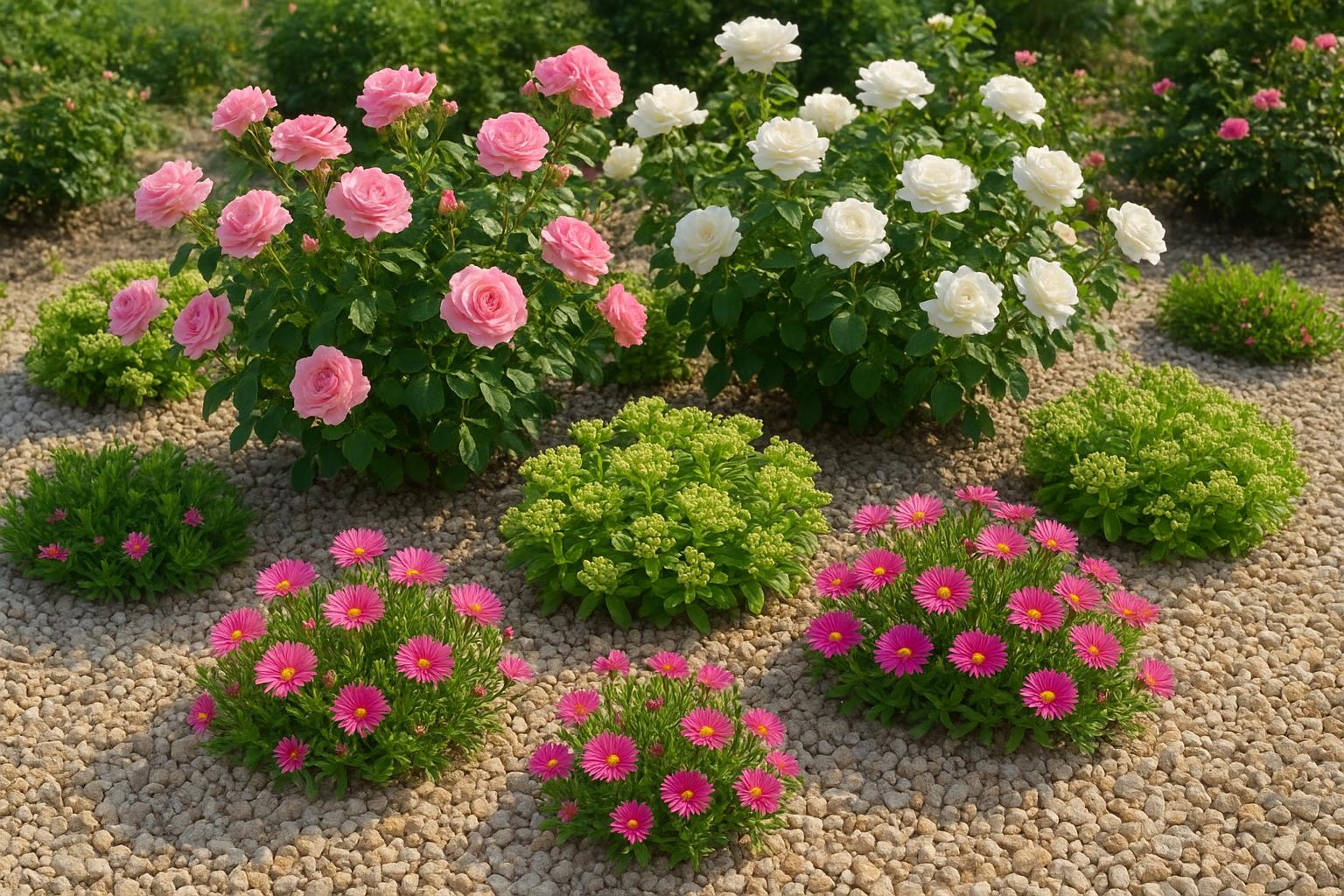 Succulente rustiche in aiuola con le rose: abbinamenti estivi a bassa manutenzione