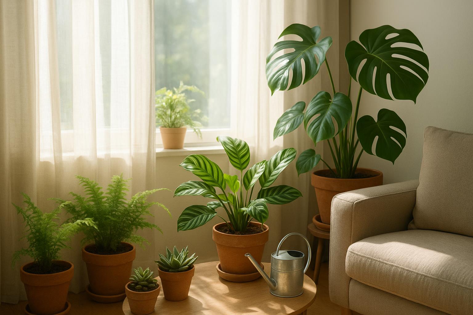 Piante da interno in luglio: come regolare irrigazione e luce per evitare stress da caldo