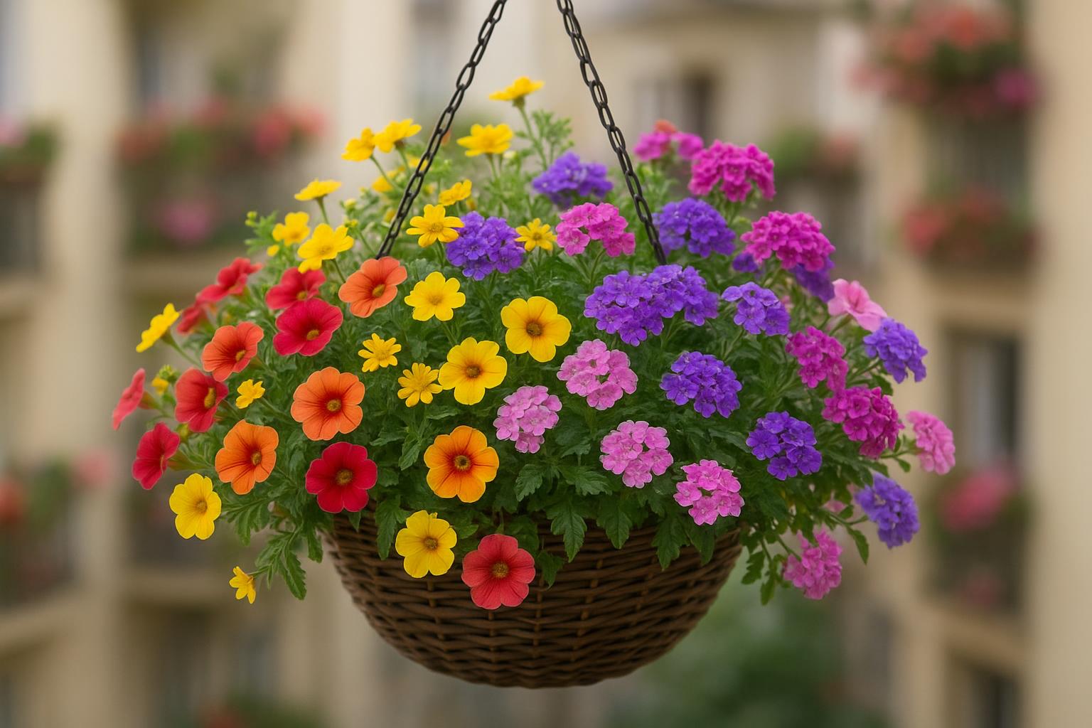 Calibrachoa, bidens e verbena: fiori estivi cascanti per cestini e balconi pieni di colore