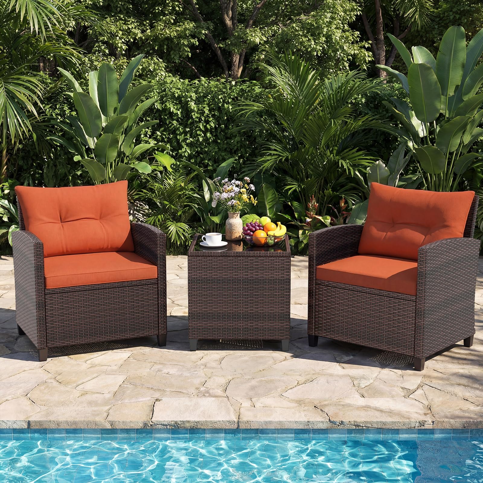 GIANTEX set in rattan 3 pezzi, il salottino compatto per trasformare il balcone in un mini giardino lounge