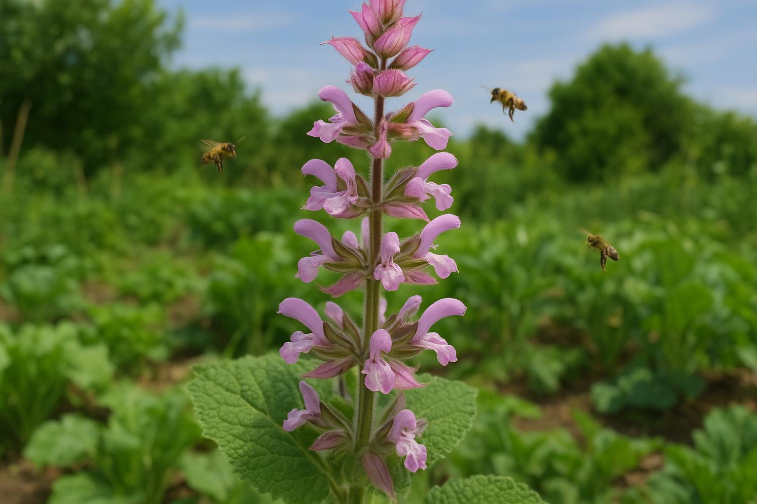 Salvia sclarea nell’orto di luglio: aromatica, mellifera e ornamentale