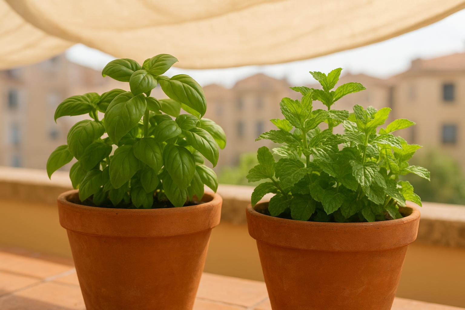 Basilico e menta all’ombra luminosa: come coltivarli su terrazzi roventi di luglio