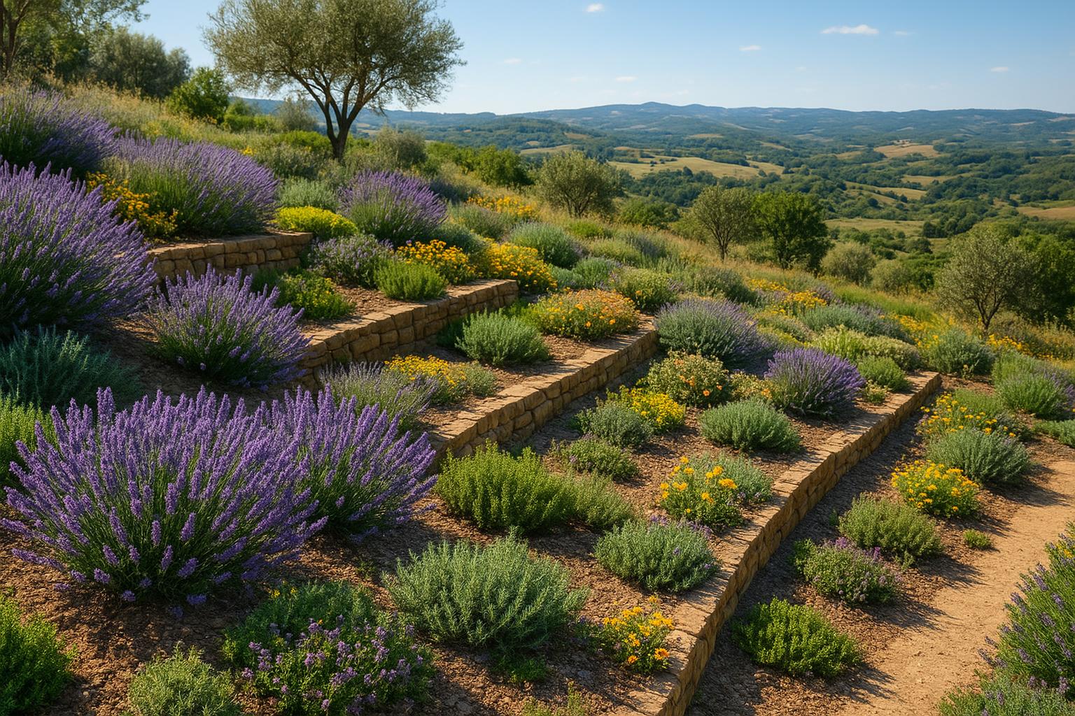 Piante da esterno per giardini collinari in estate: specie che resistono a caldo, vento e poca acqua