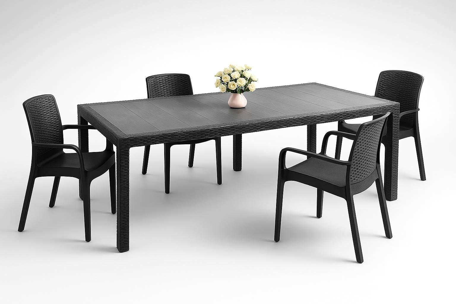 Set salotto da esterno Dmora Manarola, tavolo allungabile e 4 sedie per cene in giardino a prezzo top