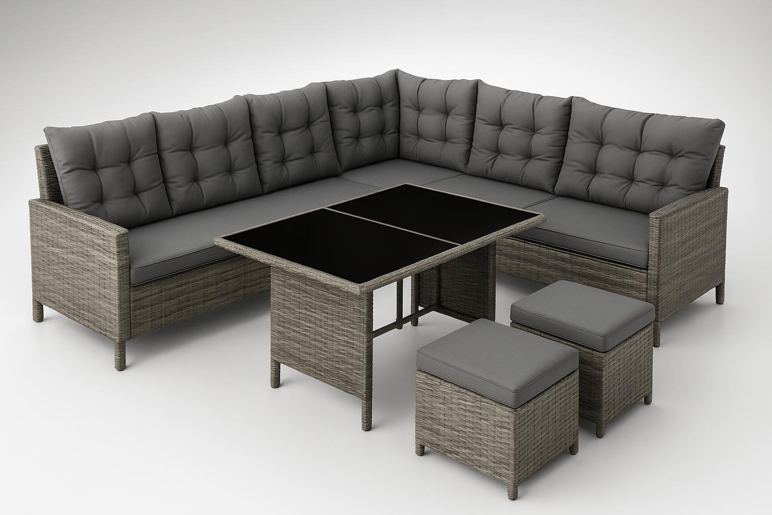 Salotto in rattan tectake Barletta: set da esterno compatto per terrazzi e giardini fioriti