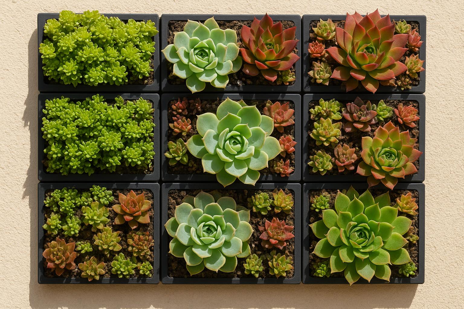 Giardini verticali di piante grasse in piena estate: pannelli, tasche e irrigazione a prova di caldo