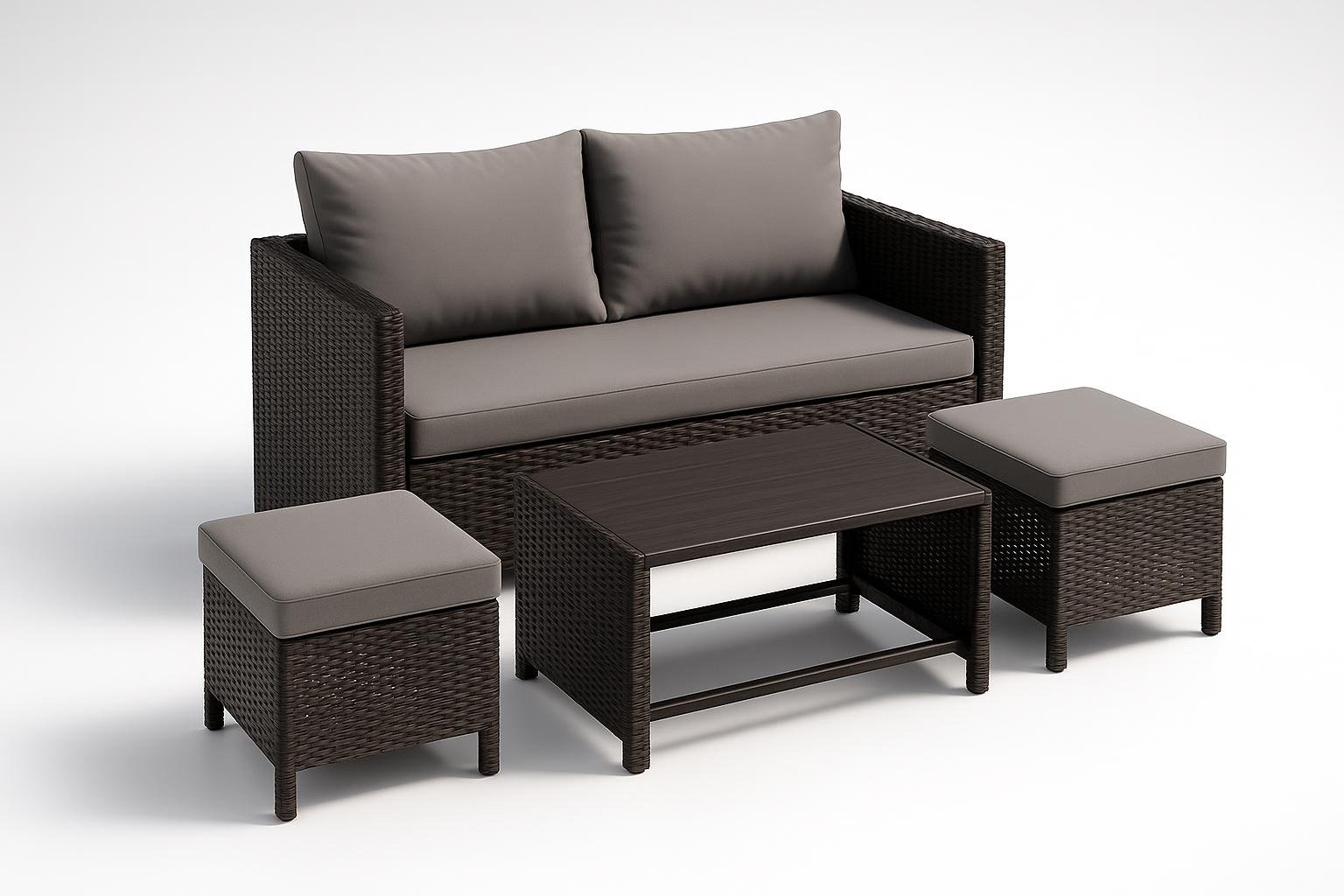 Set lounge da giardino in polyrattan Juskys Jamaika, divano 2in1 per balconi e terrazzi estivi