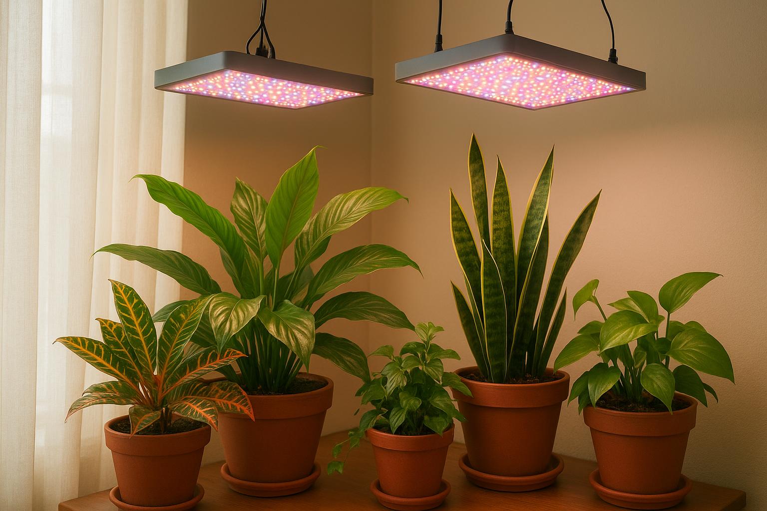 Piante da interno sotto luce artificiale in estate: timer, lampade e posizionamento senza stressare le foglie