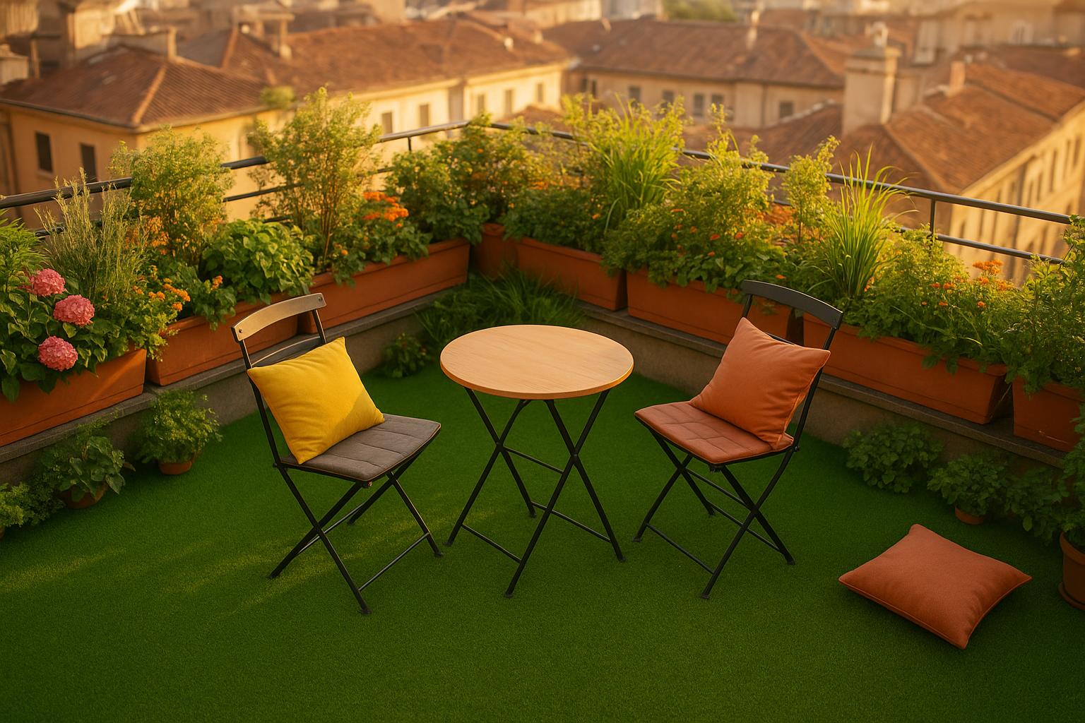Erba sintetica drenante sul balcone: come creare un pavimento verde per giardini in vaso