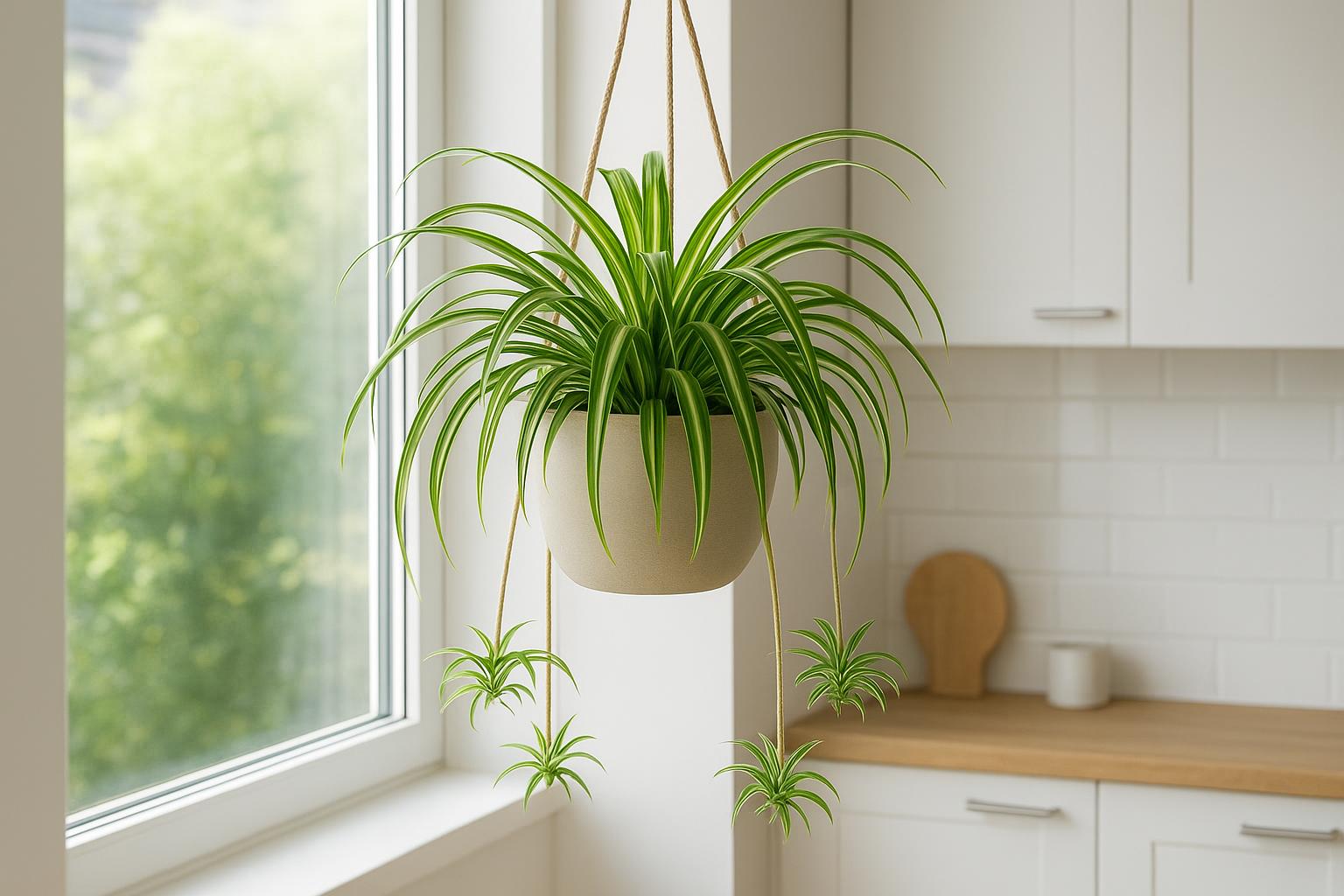 Clorophytum comosum (pianta ragno): alleata anti-smog facile per salotti e cucine luminose