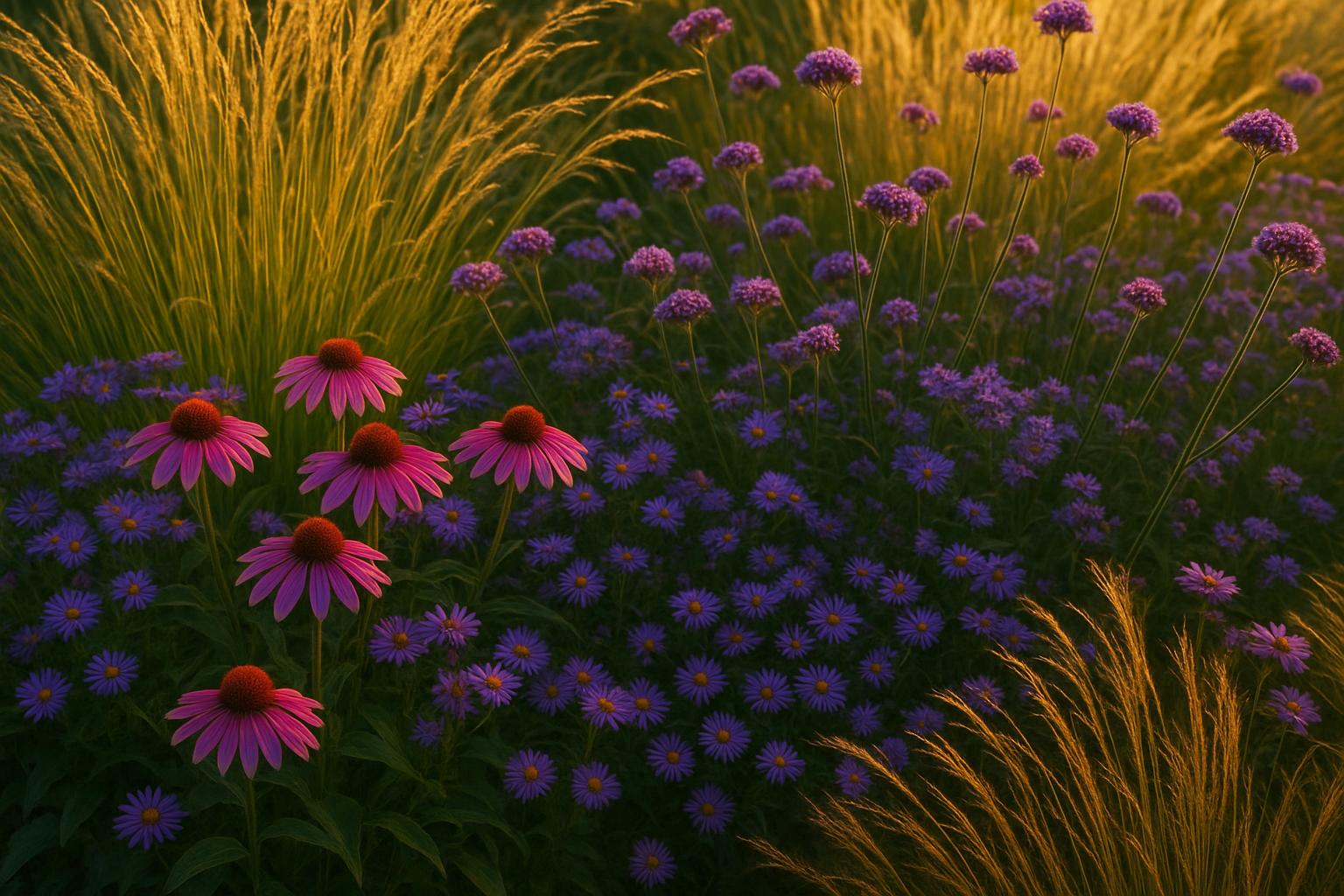 Fiori perenni tardo-estivi viola e porpora per bordure di agosto