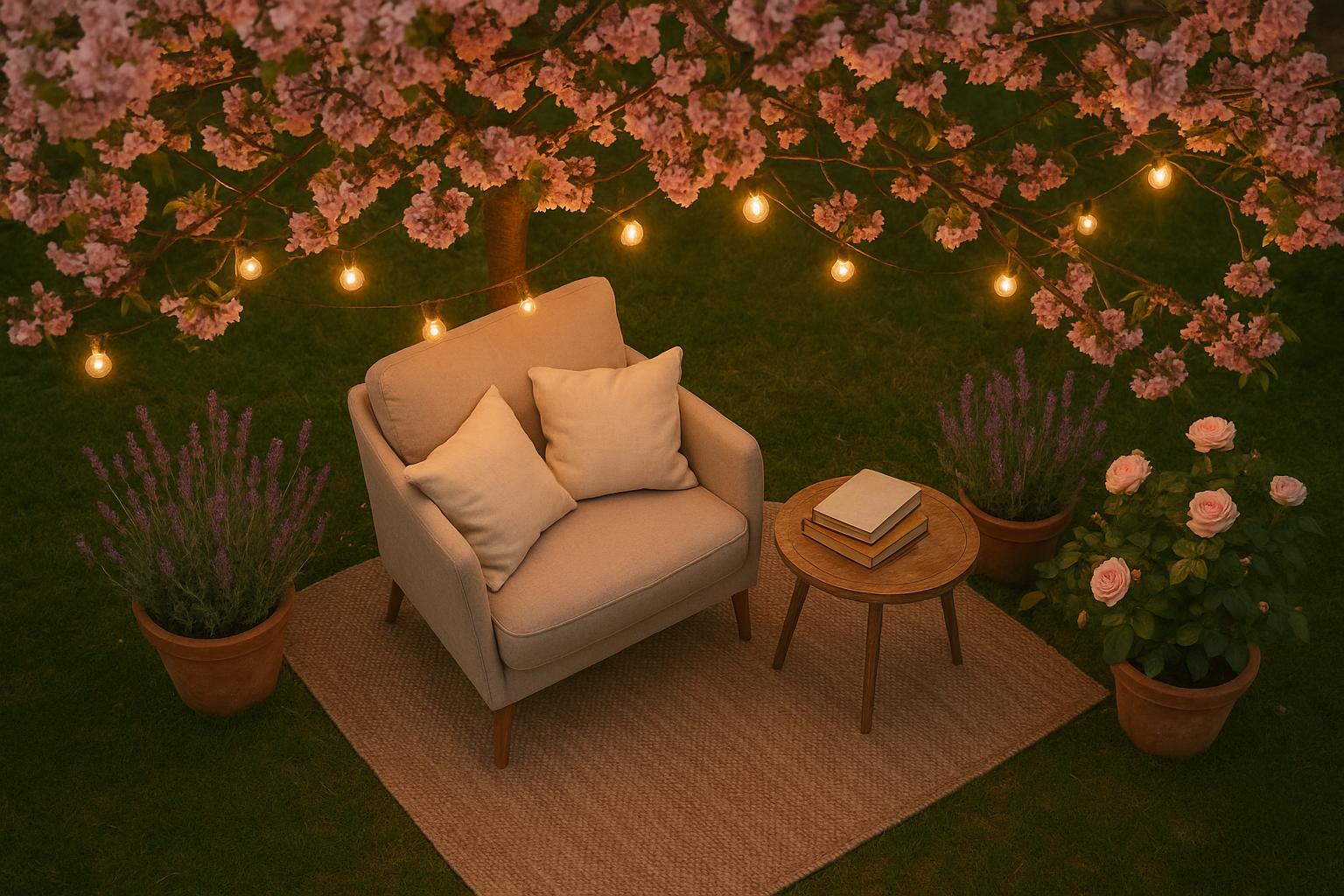 Zona lettura sotto il ciliegio: come arredare un angolo d’ombra romantico in giardino