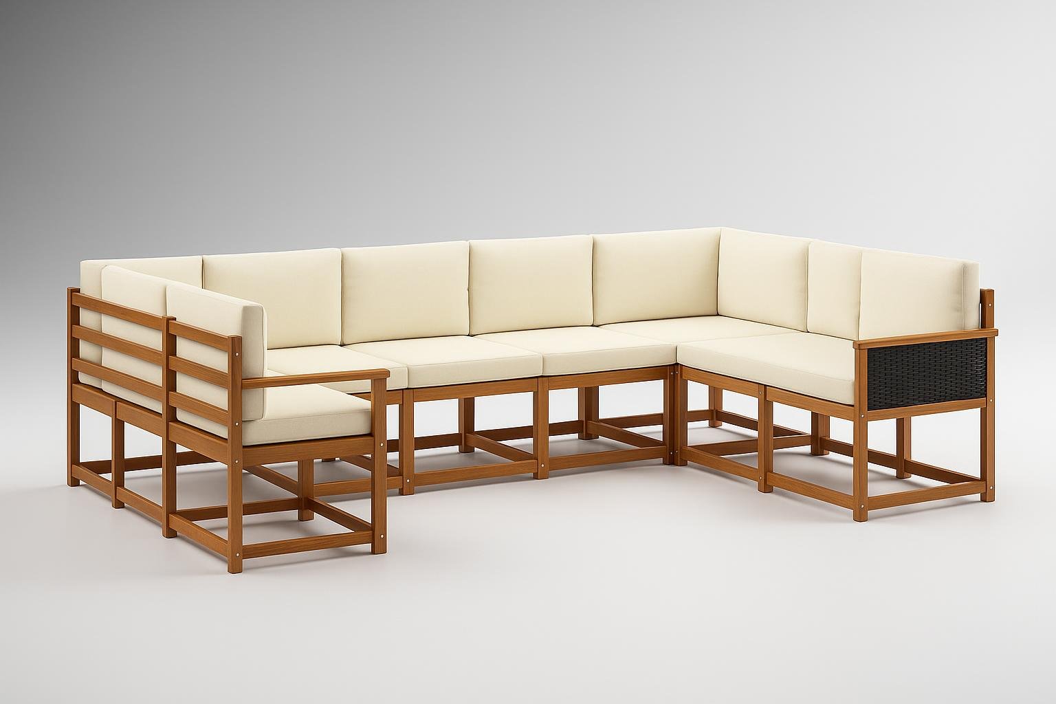 vidaXL set di divani da esterno 9 pz naturale e crema, soluzione modulare per terrazzi lunghi e stretti