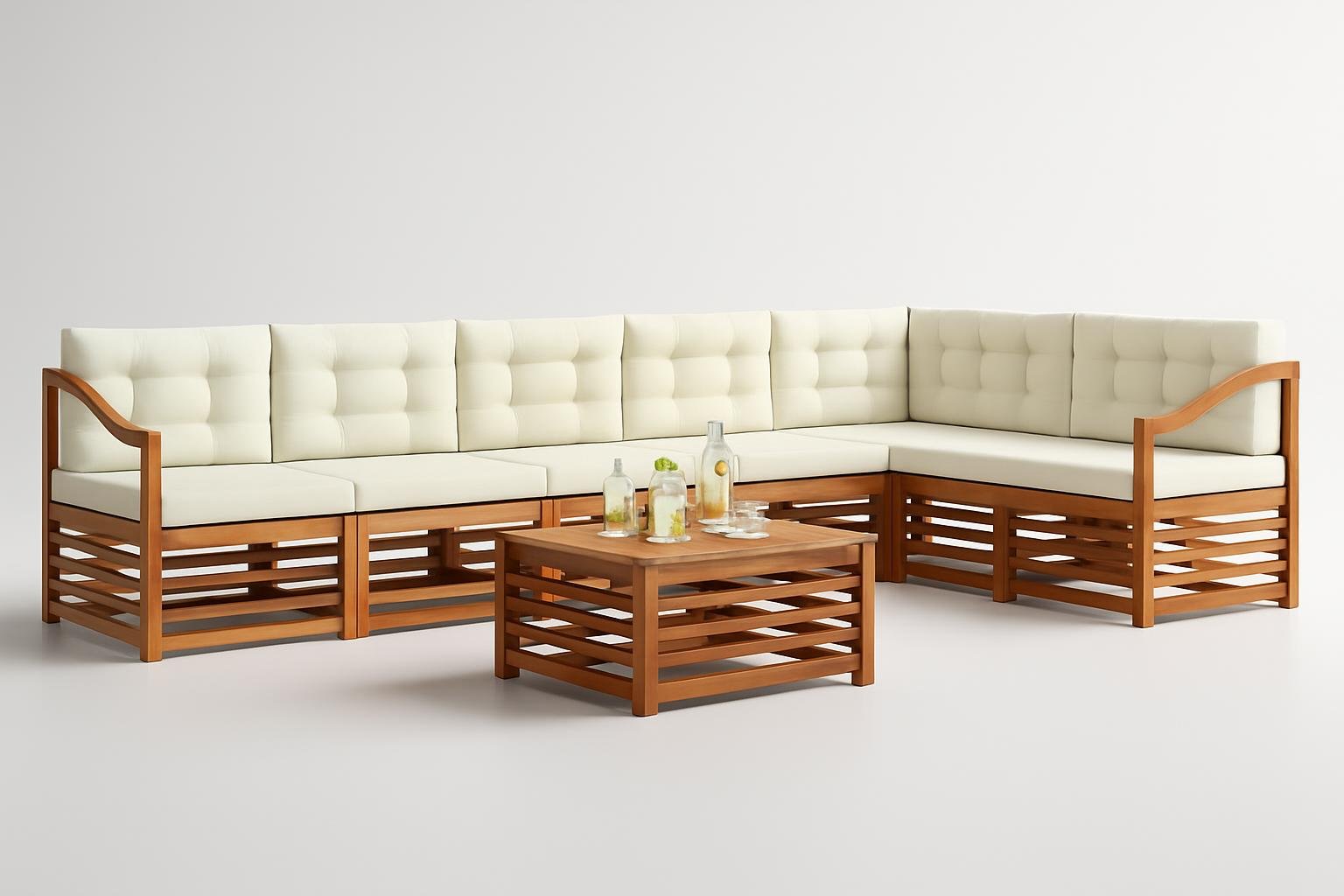 vidaXL Set di divani da esterno 7 pz naturale e crema, il salotto modulare perfetto per terrazzi e portici