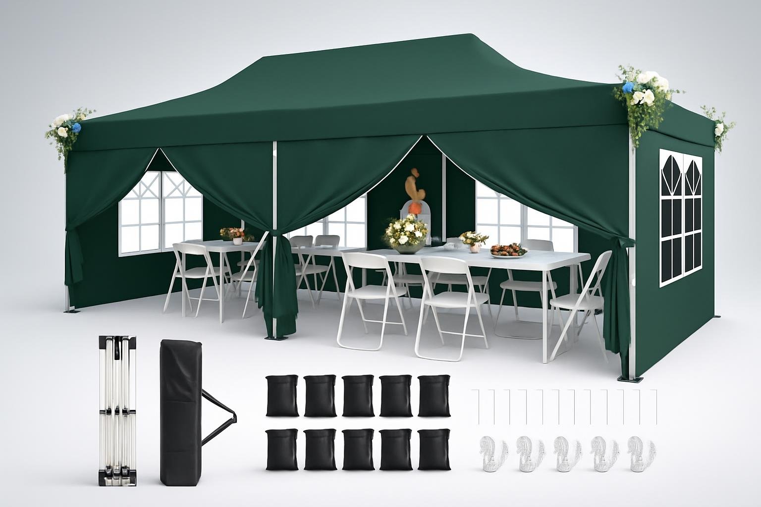 Gazebo COSTWAY 3 x 6 m verde, il tendone pop-up ideale per feste in giardino e lavori all’ombra