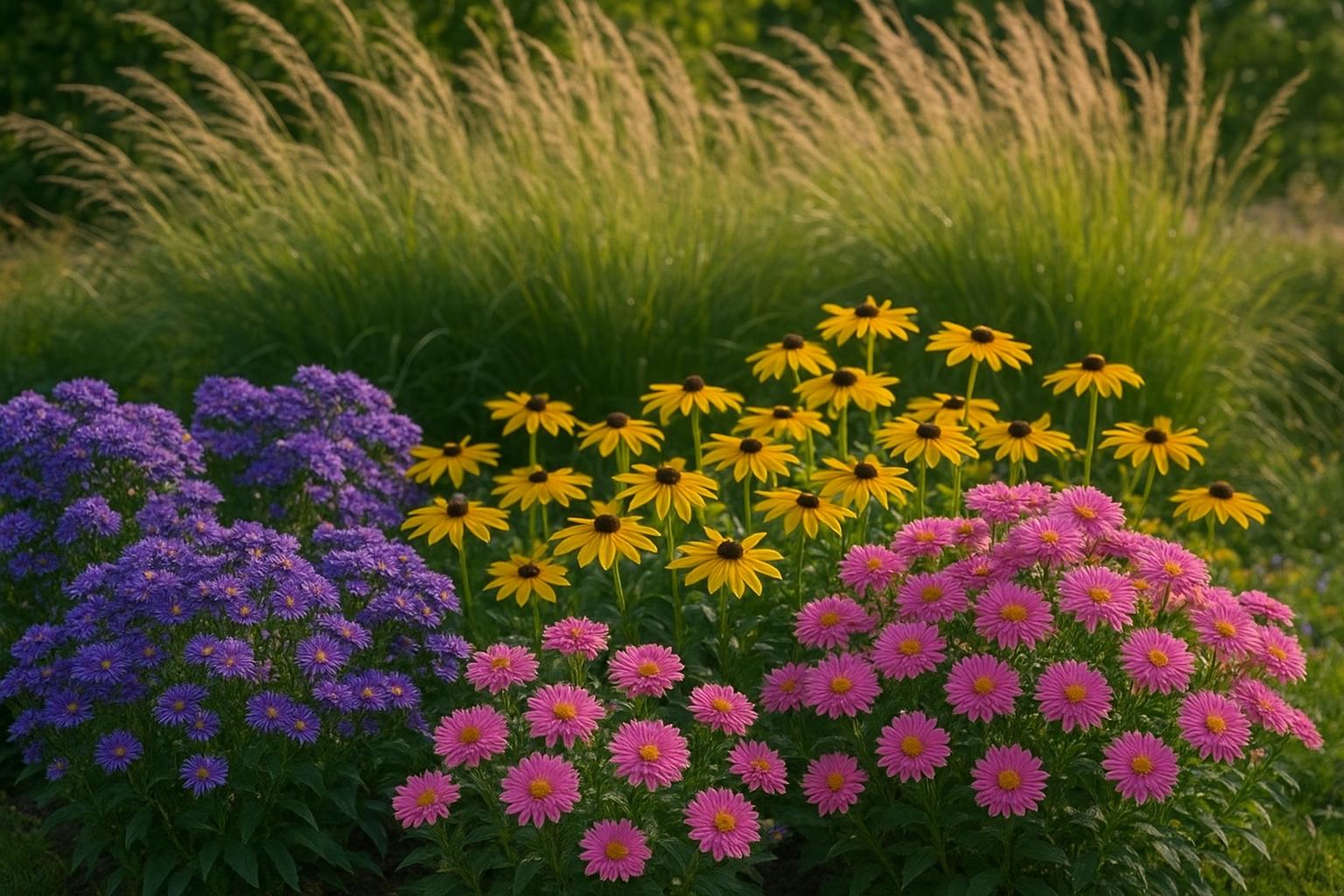 Settembrini e rudbeckie insieme: bordura fiorita dall’estate all’autunno