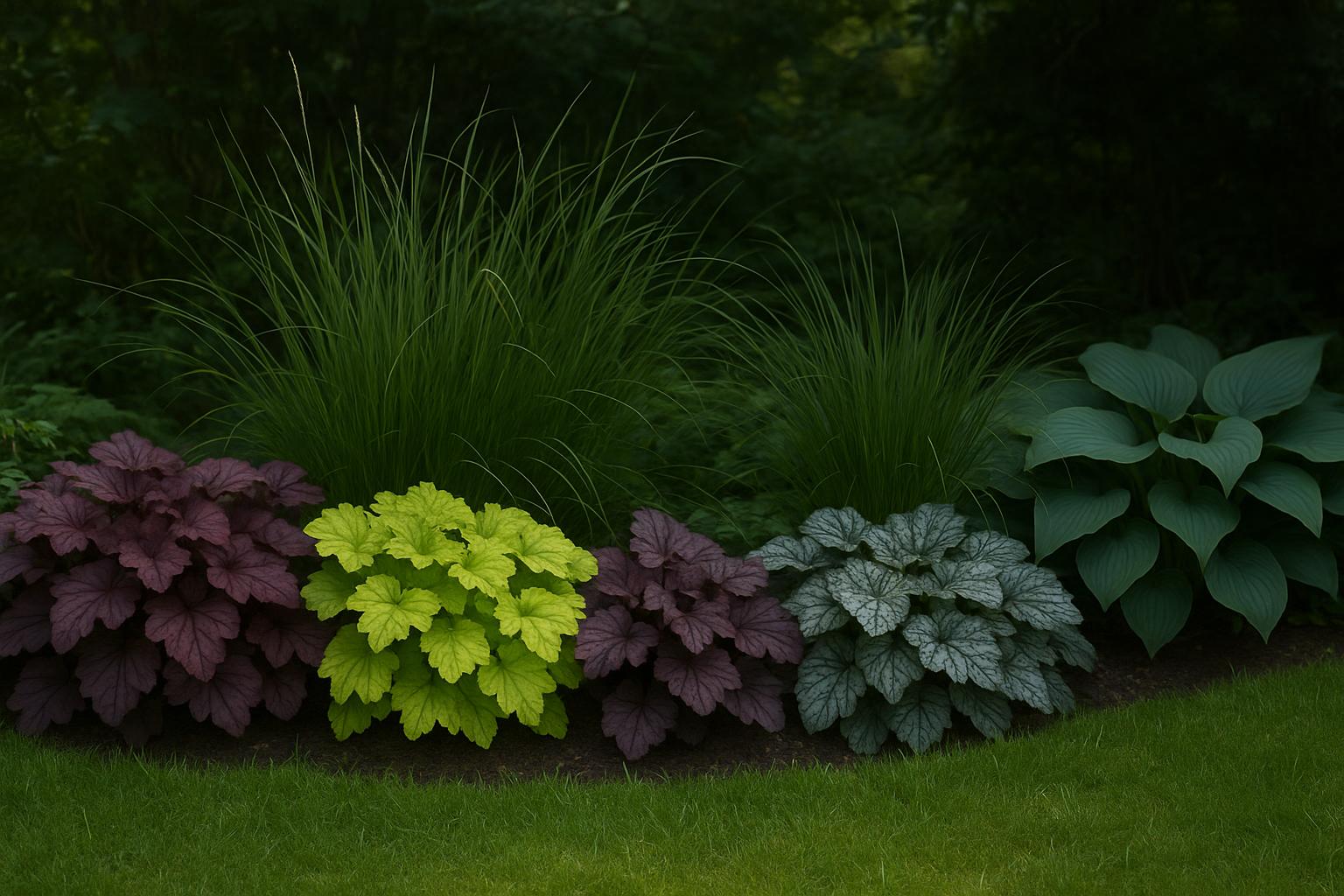 Heuchera a foglia colorata per bordure di fine estate: varietà e abbinamenti