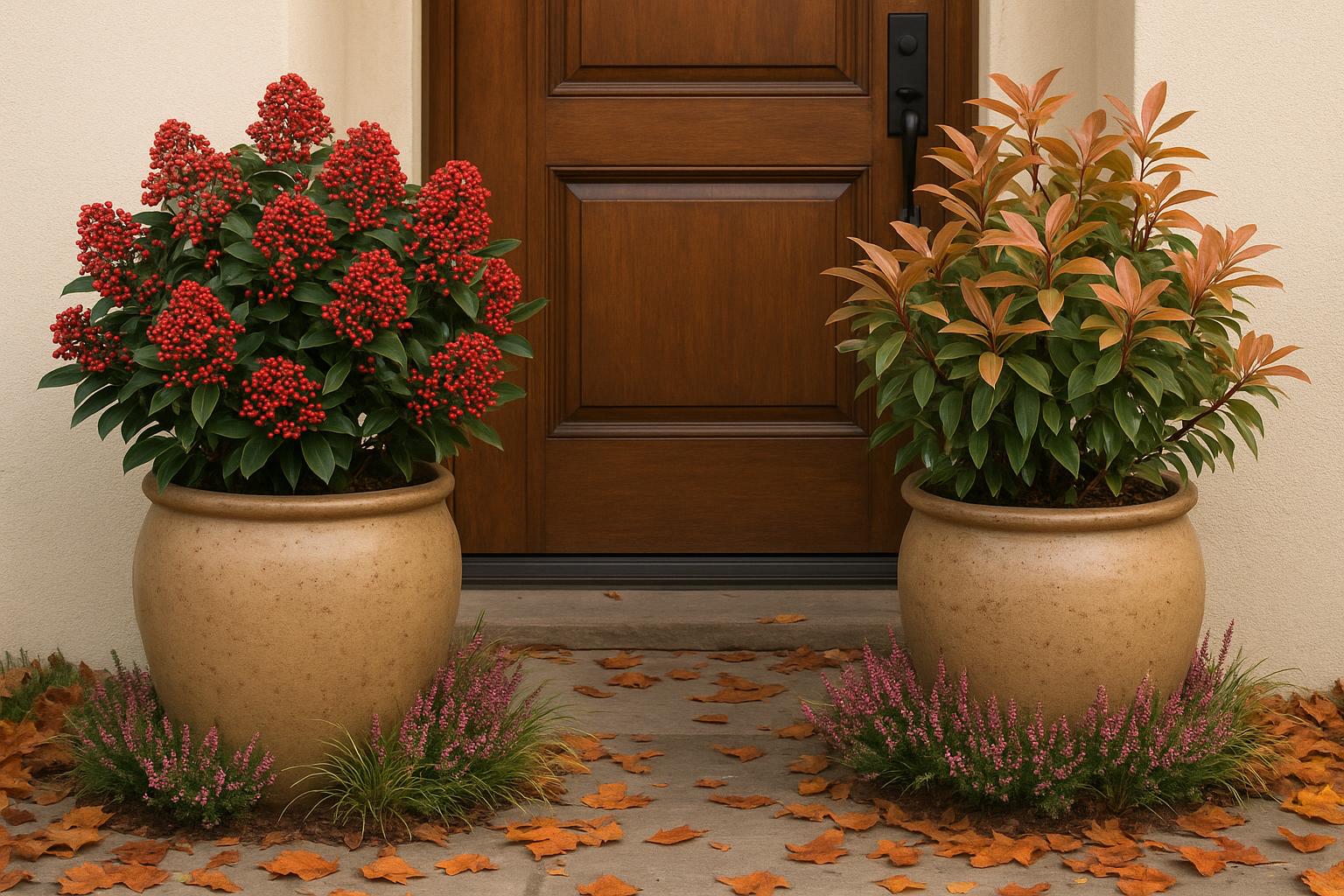 Arbusti sempreverdi per vasi d’ingresso in autunno: ilex, skimmia e pieris a confronto