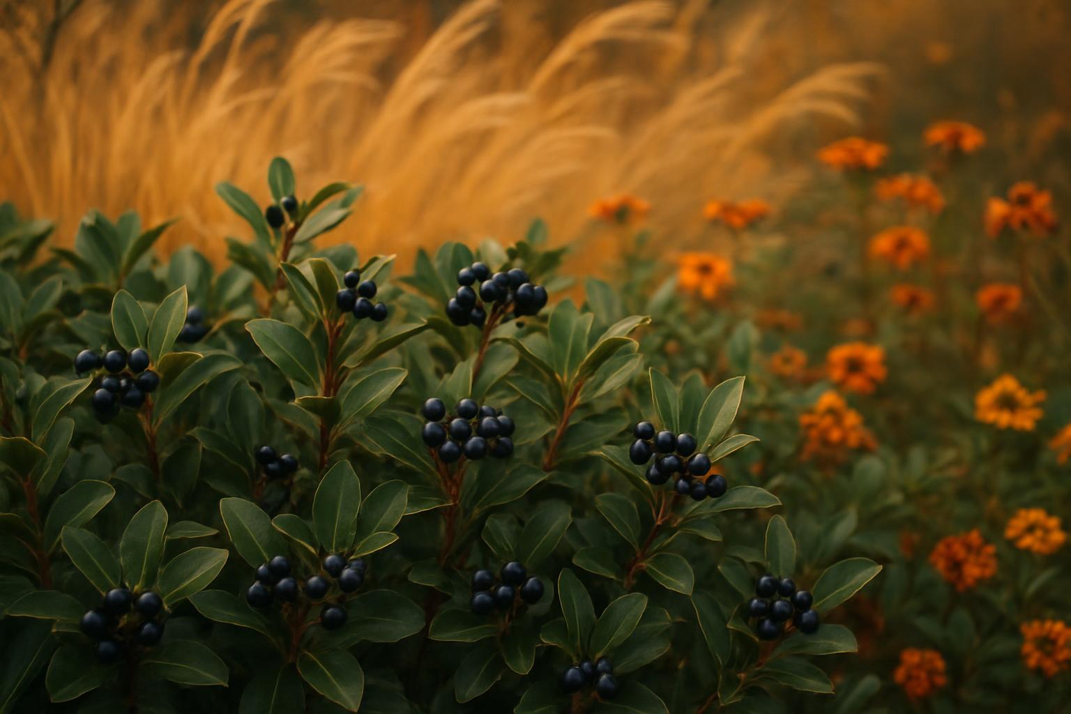 Arbusti sempreverdi con bacche nere decorative per giardini d’autunno