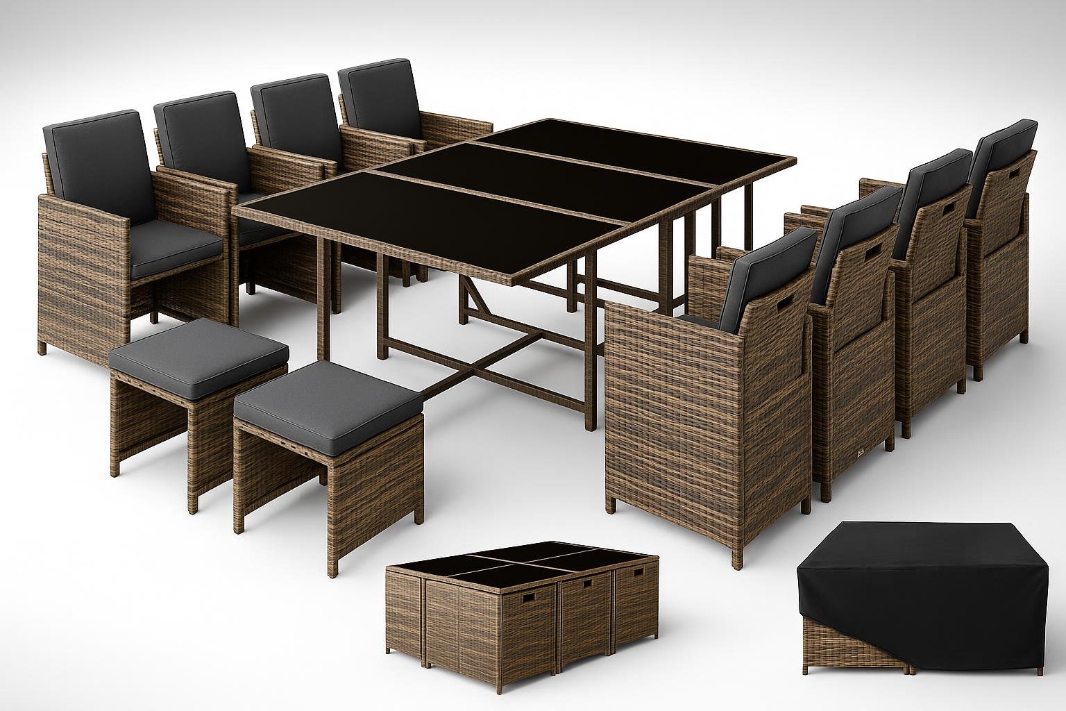 Set da giardino tectake in polyrattan, soluzione completa per cene tra fiori e orto