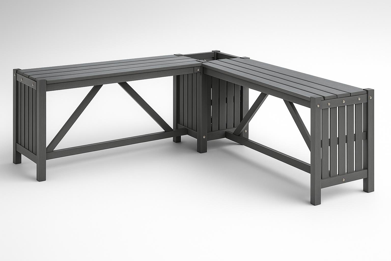 Panca angolare con legnaia integrata: idee di arredo verde intorno al braciere da giardino