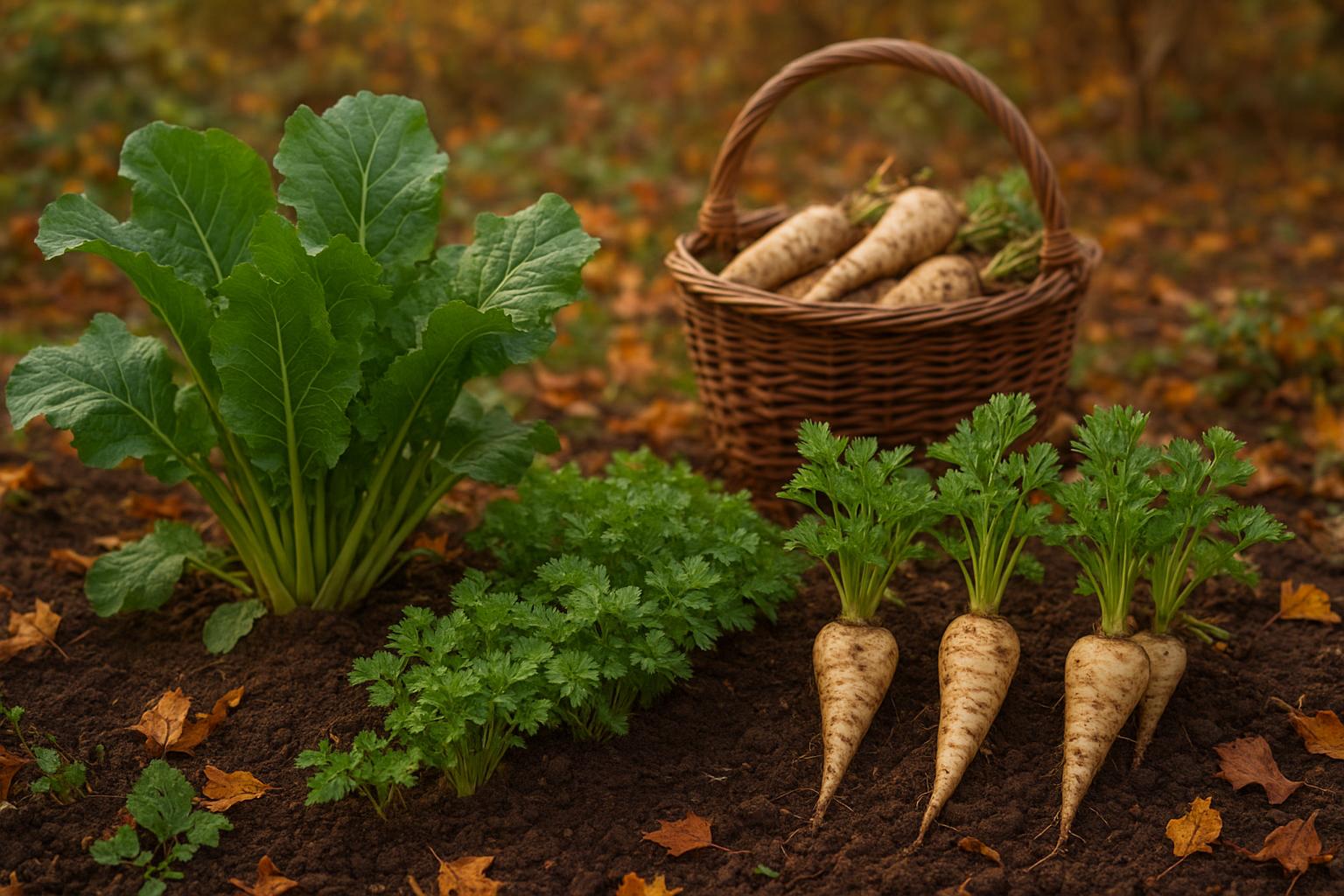Orto di fine settembre con radici aromatiche: rafano, prezzemolo tuberoso e altre specie da provare