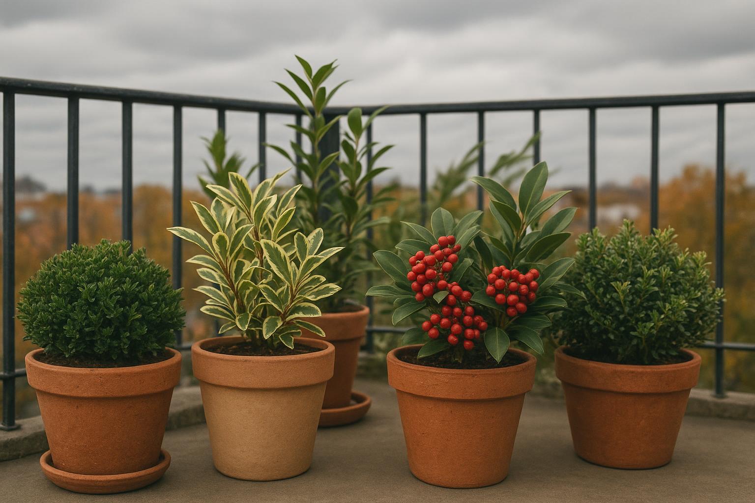 Arbusti sempreverdi per vasi al balcone in autunno: 5 specie compatte che reggono vento e pioggia