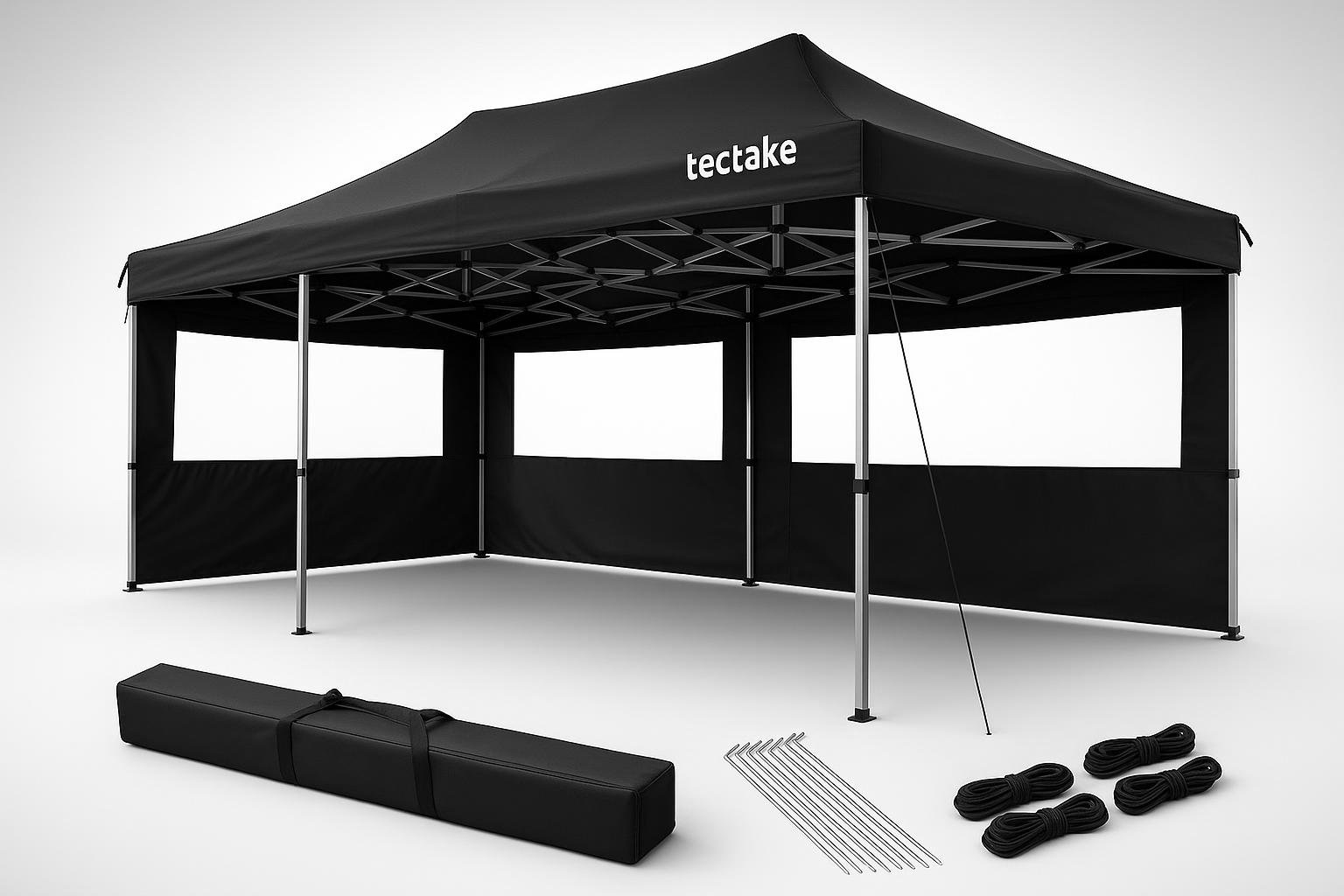 Gazebo pieghevole tectake 3x6 nero, un riparo rapido per cene in giardino a inizio autunno