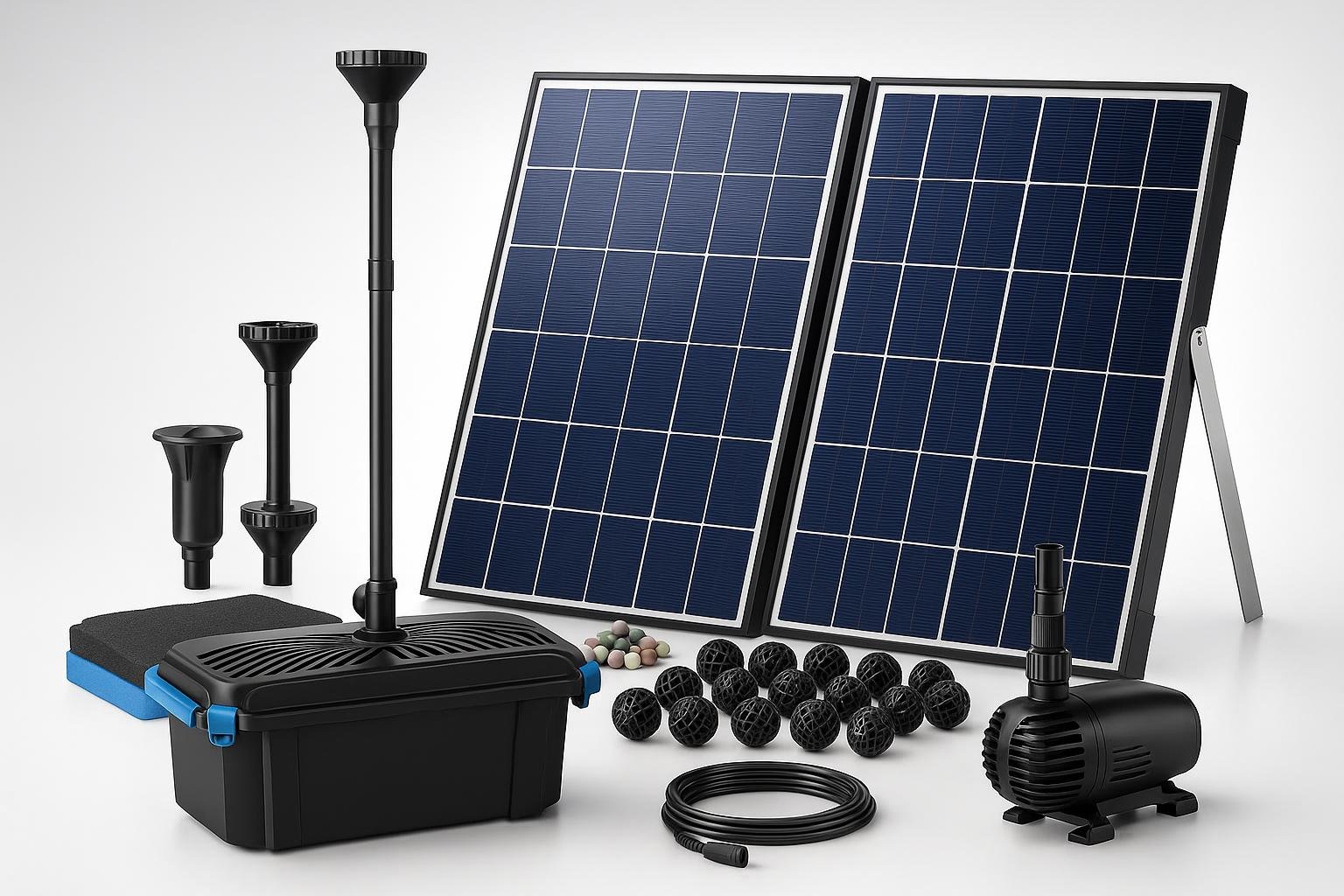 Pompa solare per laghetto Biling 50 W, per giochi d’acqua green nel giardino di casa