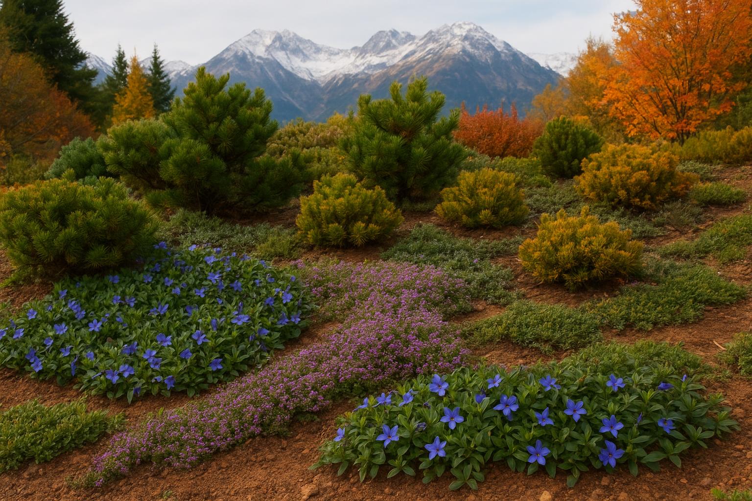 Piante tappezzanti sempreverdi per bordure di ottobre in giardini di montagna